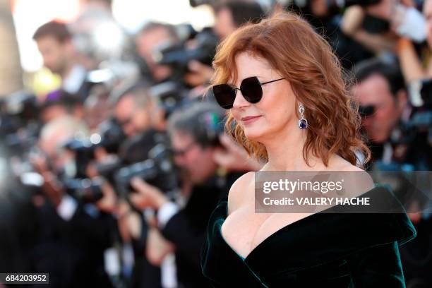 Actress Susan Sarandon poses as she arrives on May 17, 2017 for the screening of the film 'Ismael's Ghosts' during the opening ceremony of the 70th...