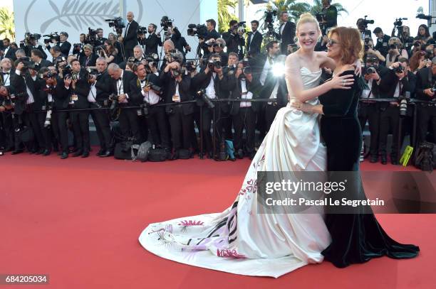 Actresses Elle Fanning and Susan Sarandon attend the "Ismael's Ghosts " screening and Opening Gala during the 70th annual Cannes Film Festival at...