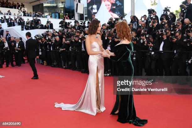 Actress Susan Sarandon and model Bella Hadid attend the "Ismael's Ghosts " screening and Opening Gala during the 70th annual Cannes Film Festival at...
