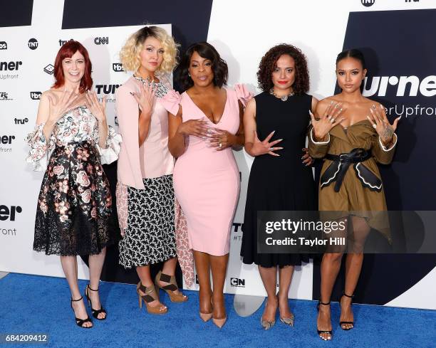 Carrie Preston, Jenn Lyon, Niecy Nash, Judy Reyes, and Karrueche Tran attend the Turner Upfront 2017 arrivals on the red carpet at The Theater at...