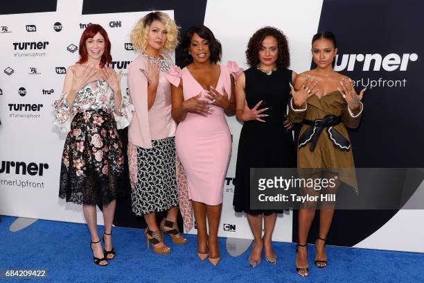 Carrie Preston, Jenn Lyon, Niecy Nash, Judy Reyes, and Karrueche Tran attend the Turner Upfront 2017 arrivals on the red carpet at The Theater at...