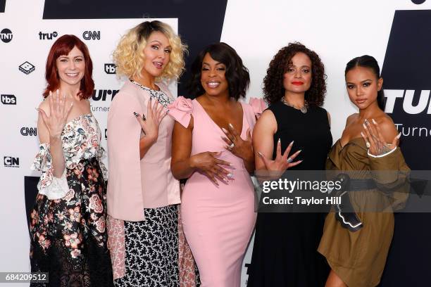 Carrie Preston, Jenn Lyon, Niecy Nash, Judy Reyes, and Karrueche Tran attend the Turner Upfront 2017 arrivals on the red carpet at The Theater at...