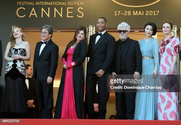 Jury members Jessica Chastain, Park Chan-wook, Agnes Jaoui and Will Smith, President of the jury Pedro Almodovar and jury members Fan Bingbing, and...