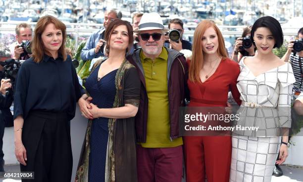 Maren Ade, Agnes Jaoui, Pedro Almodovar, Jessica Chastain and Fan Bingbing attend the Jury photocall during the 70th annual Cannes Film Festival at...