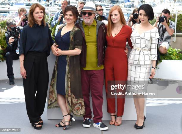Maren Ade, Agnes Jaoui, Pedro Almodovar, Jessica Chastain and Fan Bingbing attend the Jury photocall during the 70th annual Cannes Film Festival at...