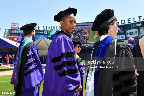 Pharrell Williams attends the New York University 2017 Commencement at Yankee Stadium on May 17, 2017 in the Bronx borough of New York City.