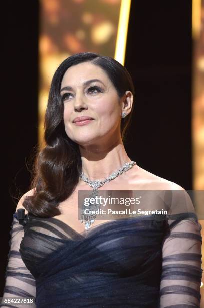 Mistress Of Ceremonies Monica Bellucci during the Opening Ceremony of the 70th annual Cannes Film Festival at Palais des Festivals on May 17, 2017 in...