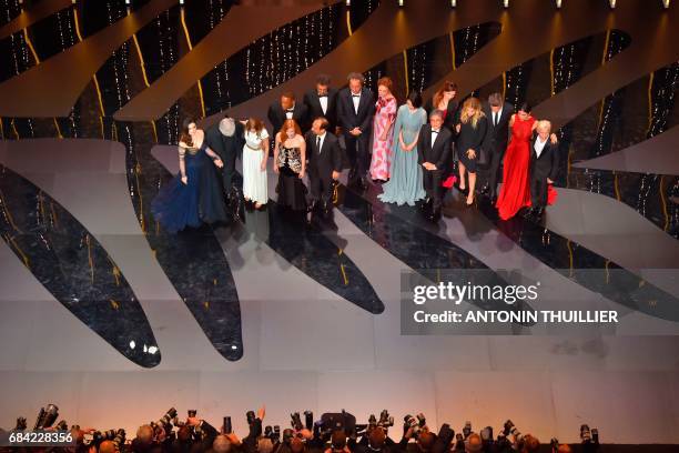 Italian actress and master of ceremonies Monica Belluccion, Spanish director and President of the Feature Film Jury Pedro Almodovar, French-US...