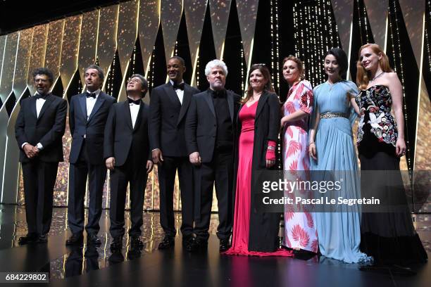 Gabriel Yared, Paolo Sorrentino, Park Chan-wook and Will Smith, President of the jury Pedro Almodovar and jury members Agnes Jaoui, Maren Ade, Fan...