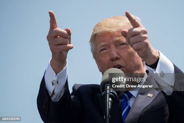 President Donald Trump delivers the commencement address at the commencement ceremony at the U.S. Coast Guard Academy, May 17, 2017 in New London,...