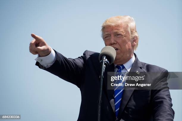 President Donald Trump delivers the commencement address at the commencement ceremony at the U.S. Coast Guard Academy, May 17, 2017 in New London,...