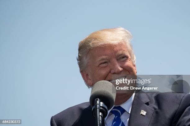 President Donald Trump delivers the commencement address at the commencement ceremony at the U.S. Coast Guard Academy, May 17, 2017 in New London,...