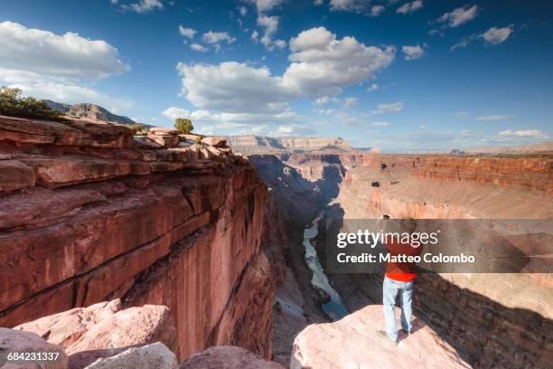 tourist photographing the grand canyon, usa - toroweap overlook stock-fotos und bilder
