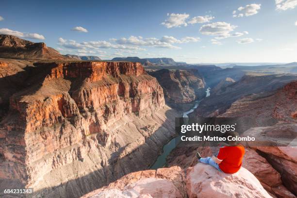 tourist looking at colorado river, grand canyon - north rim stock pictures, royalty-free photos & images