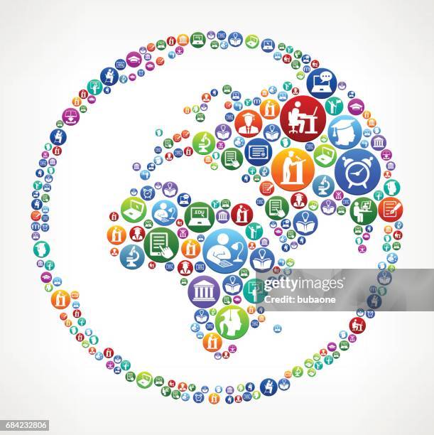 globe e-learning and college education vector button pattern - high school student computer stock illustrations