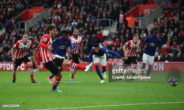 Manolo Gabbiadini of Southampton misses a penalty during the Premier League match between Southampton and Manchester United at St Mary's Stadium on...