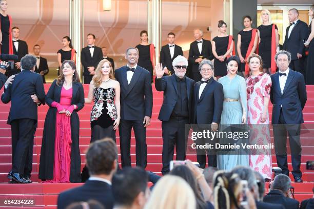 Jury members Gabriel Yared Agnes Jaoui, Jessica Chastain and Will Smith, President of the jury Pedro Almodovar and jury members Park Chan-wook, Fan...