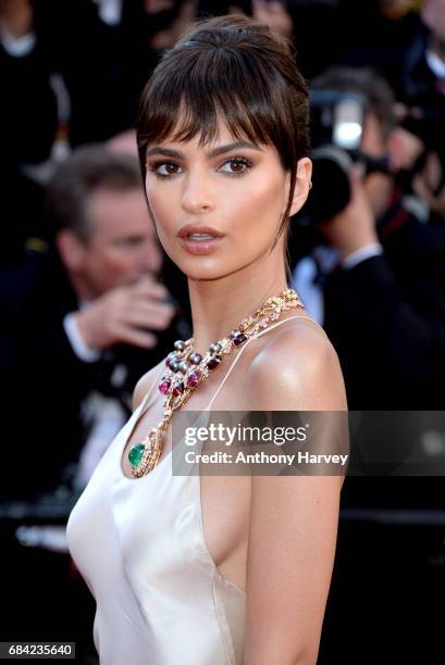 Emily Ratajkowski attends the "Ismael's Ghosts " screening and Opening Gala during the 70th annual Cannes Film Festival at Palais des Festivals on...