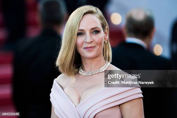 Actress Uma Thurman attends the "Ismael's Ghosts " screening and Opening Gala during the 70th annual Cannes Film Festival at Palais des Festivals on...