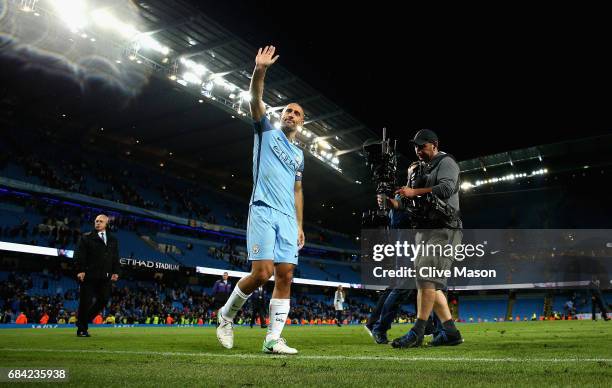 Pablo Zabaleta of Manchester City does a lap of honour after his last home match for the club during the Premier League match between Manchester City...