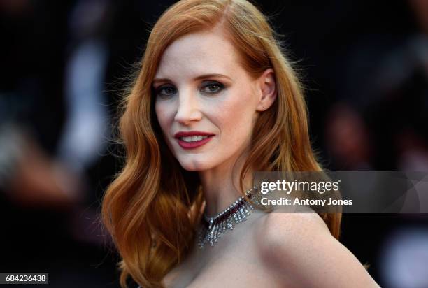 Jury member Jessica Chastain attends the "Ismael's Ghosts " screening and Opening Gala during the 70th annual Cannes Film Festival at Palais des...