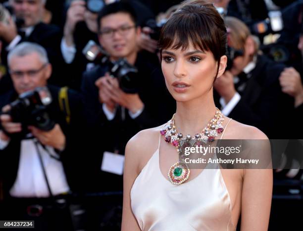Emily Ratajkowski attends the "Ismael's Ghosts " screening and Opening Gala during the 70th annual Cannes Film Festival at Palais des Festivals on...