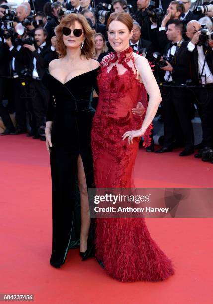 Susan Sarandon and Julianne Moore attend the "Ismael's Ghosts " screening and Opening Gala during the 70th annual Cannes Film Festival at Palais des...