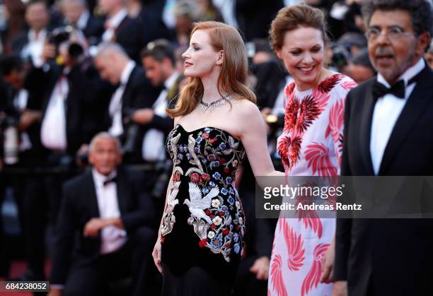 Jury members Jessica Chastain, Maren Ade and Gabriel Yared attends the "Ismael's Ghosts " screening and Opening Gala during the 70th annual Cannes...