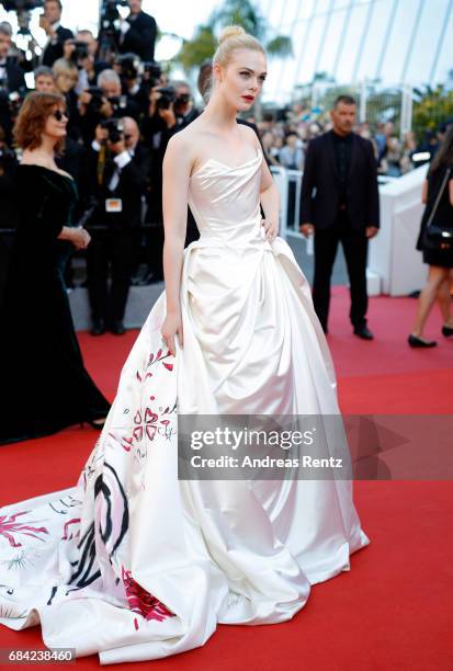 Actress Elle Fanning attends the "Ismael's Ghosts " screening and Opening Gala during the 70th annual Cannes Film Festival at Palais des Festivals on...