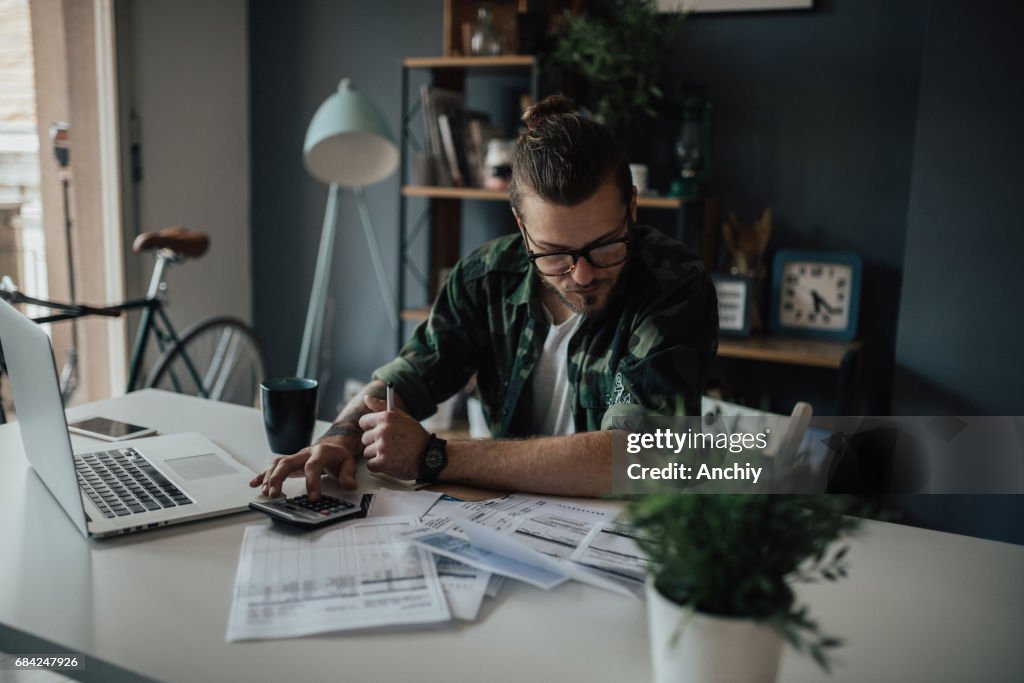 Stylish student is concerned about overdue bills