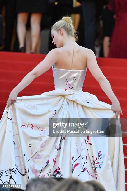 Actress Elle Fanning attends the "Ismael's Ghosts " screening and Opening Gala during the 70th annual Cannes Film Festival at Palais des Festivals on...