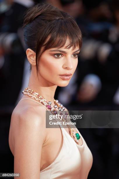 Emily Ratajkowski attends the 'Ismael's Ghosts ' screening and Opening Gala during the 70th annual Cannes Film Festival at Palais des Festivals on...