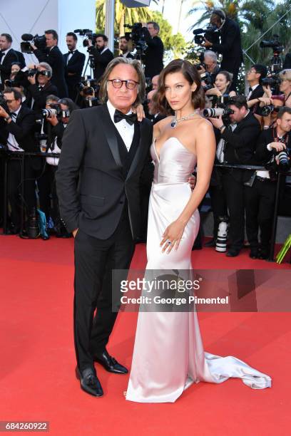 Mohamed Hadid and Bella Hadid attend the "Ismael's Ghosts " screening and Opening Gala during the 70th annual Cannes Film Festival at Palais des...