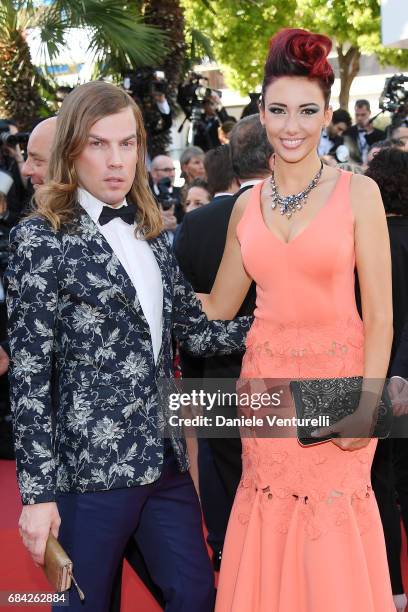 Designer Christophe Guillarme and Delphine Wespiser attends the "Ismael's Ghosts " screening and Opening Gala during the 70th annual Cannes Film...