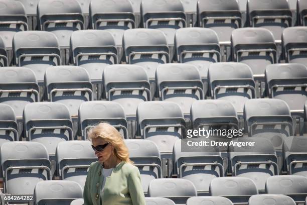 Kellyanne Conway, counselor to President Donald Trump, arrives at the commencement ceremony for the U.S. Coast Guard Academy, May 17, 2017 in New...