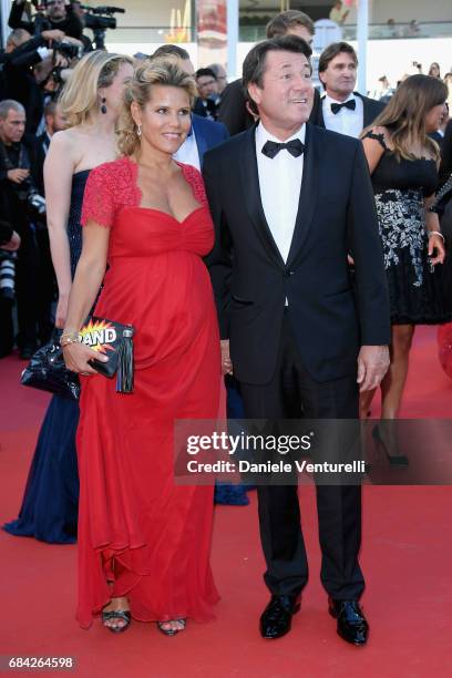 Christian Estrosi and Laura Tenoudji attend the "Ismael's Ghosts " screening and Opening Gala during the 70th annual Cannes Film Festival at Palais...