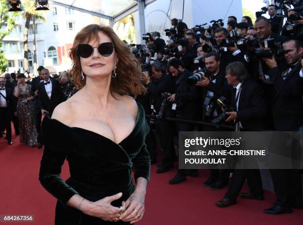 Actress Susan Sarandon poses as she arrives on May 17, 2017 for the screening of the film 'Ismael's Ghosts' during the opening ceremony of the 70th...