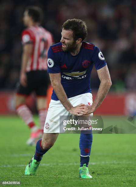 Juan Mata of Manchester United reacts during the Premier League match between Southampton and Manchester United at St Mary's Stadium on May 17, 2017...