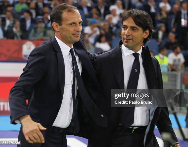 Juventus FC head coach Massimiliano Allegri and SS Lazio head coach Simone Inzaghi react during the TIM Cup Final match between SS Lazio and Juventus...