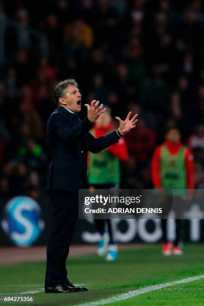 Southampton's French manager Claude Puel gestures on the touchline during the English Premier League football match between Southampton and...