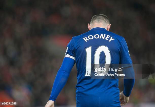 Wayne Rooney of Manchester United in action during the Premier League match between Southampton and Manchester United at St Mary's Stadium on May 17,...