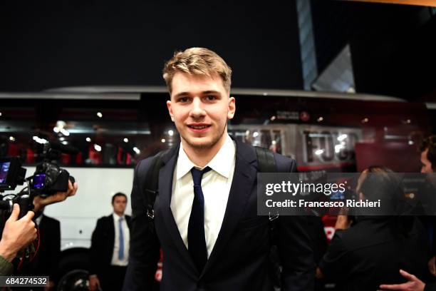 Luka Doncic, #7 of Real Madrid arriving to the 2017 Turkish Airlines EuroLeague Final Four at Renaissance Polat Istanbul Hotel on May 17, 2017 in...