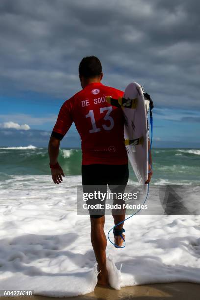 Adriano de Souza of Brazil prepares to surf the final of the Oi Rio Pro 2017 at Itauna Beach on May 17, 2017 in Saquarema, Brazil.