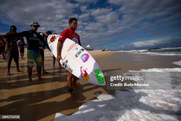 Adriano de Souza of Brazil prepares to surf the final of the Oi Rio Pro 2017 at Itauna Beach on May 17, 2017 in Saquarema, Brazil.