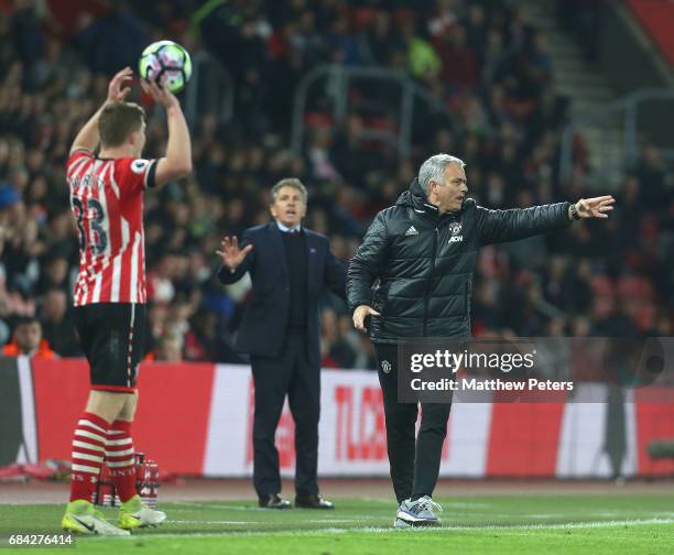 Manager Jose Mourinho of Manchester United watches from the touchline during the Premier League match between Southampton and Manchester United at St...