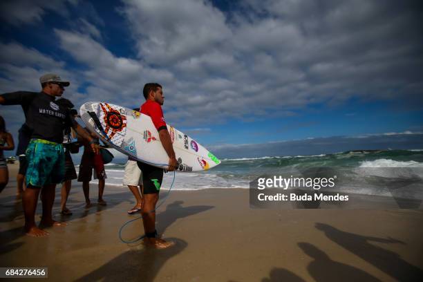 Adriano de Souza of Brazil prepares to surf the final of the Oi Rio Pro 2017 at Itauna Beach on May 17, 2017 in Saquarema, Brazil.