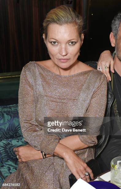 Kate Moss attends a private dinner celebrating the launch of the KATE MOSS X ARA VARTANIAN collection at Isabel on May 17, 2017 in London, England.