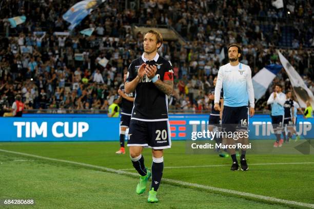 Lucas Biglia of SS Lazio reacts at the end of the match after the TIM Cup Final match between SS Lazio and Juventus FC at Olimpico Stadium on May 17,...