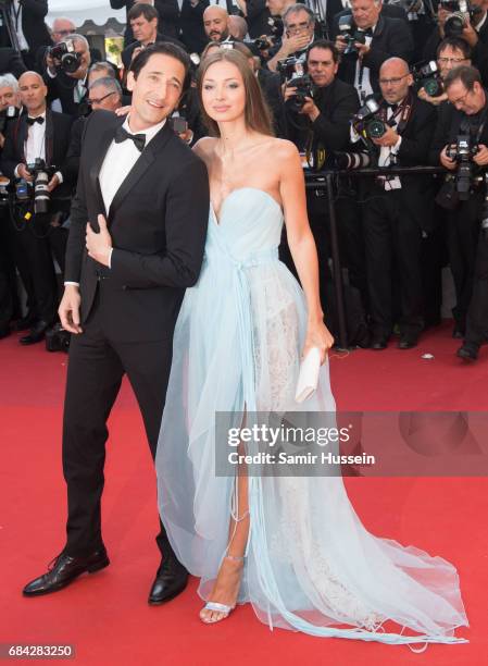 Lara Lieto and Adrien Brody attend the "Ismael's Ghosts " screening and Opening Gala during the 70th annual Cannes Film Festival at Palais des...