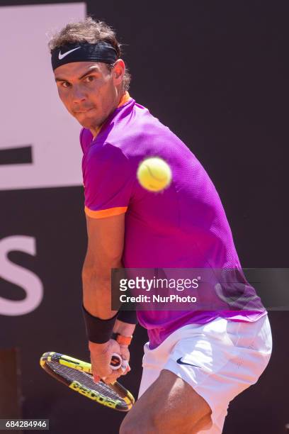 Rafael Nadal in action during the match between Rafael Nadal vs Nicolas Almagro at the Internazionali BNL d'Italia 2017 at the Foro Italico on May...